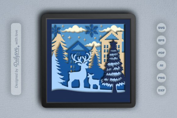 Deers at Winter Village: A 3D SVG for Cozy Crafts