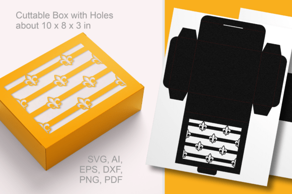 Fleur De Lis N Stripes Rectangula Box: 3D SVG Gift Boxes