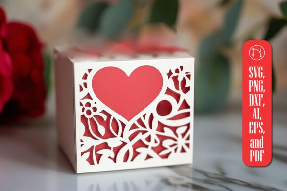 Paper Cut Valentine Gift Box SVG: 3D Shapes for Brands