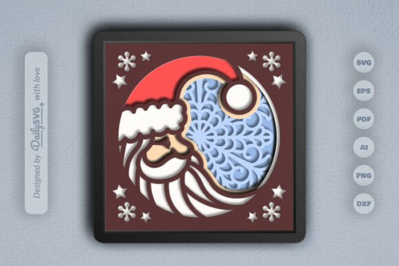 Santa Crescent Moon Mandala: A 3D SVG Christmas Asset