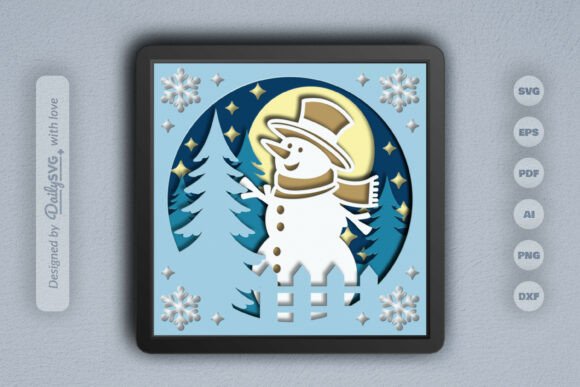 Snowman and Winter Forest 3D SVG for Editorial Use