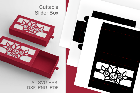 Wide Window N Roses 1 - Drawer Favor Box 3D SVG for Birthdays