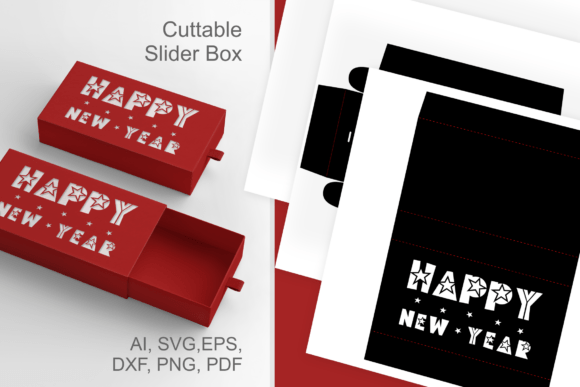 Winter 3D SVG: Happy New Year with Stars Drawer Box